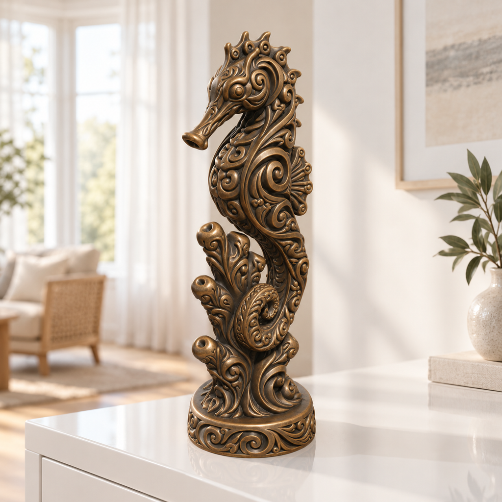 Seepferdchen mit Korallen Ornament - Bronze handbemalt Wohnzimmer