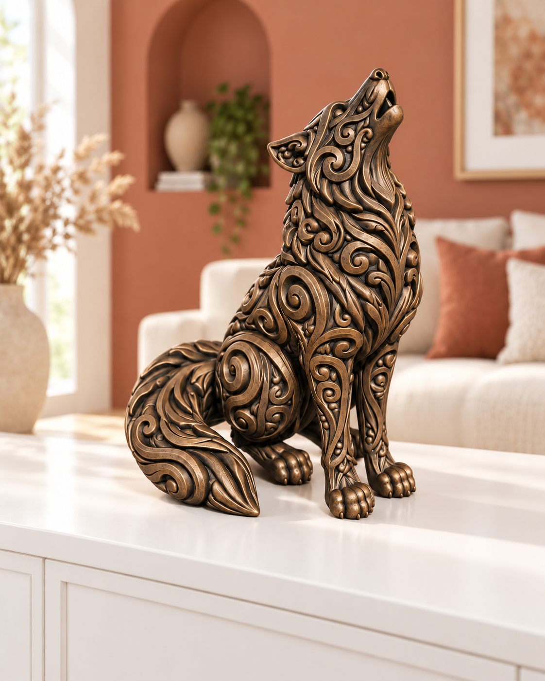 Wolf Ornament - Bronze handbemalt Wohnzimmer