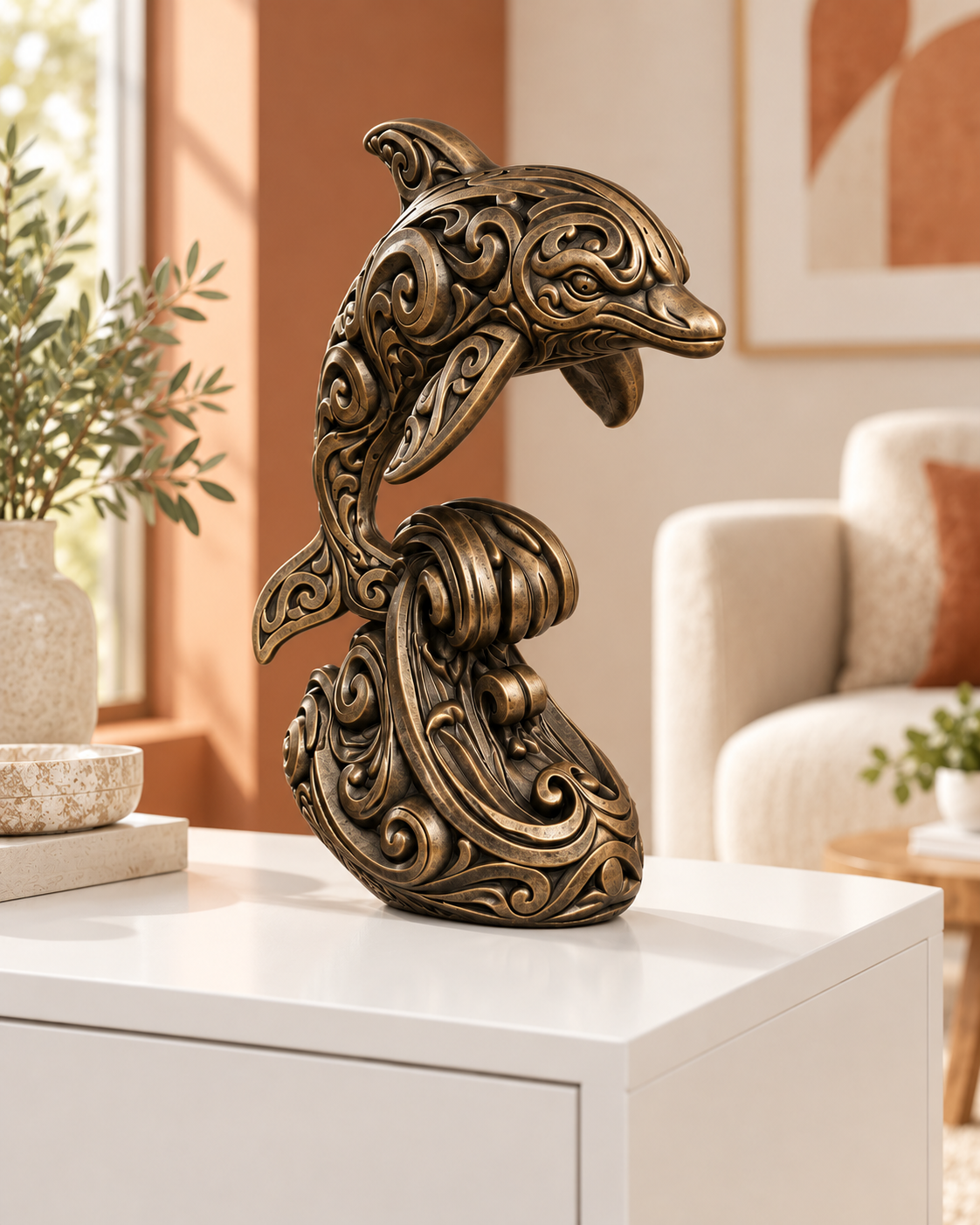Delfin Ornament - Bronze handbemalt Wohnzimmer