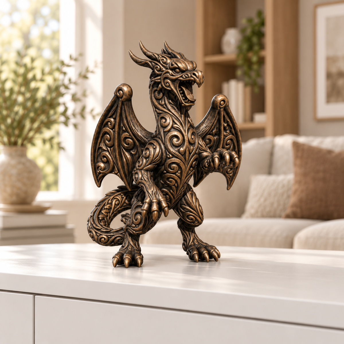 Brüllender Drache Ornament - Bronze handbemalt Wohnzimmer