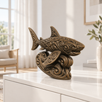 Hai auf Welle Ornament - Bronze handbemalt Wohnzimmer