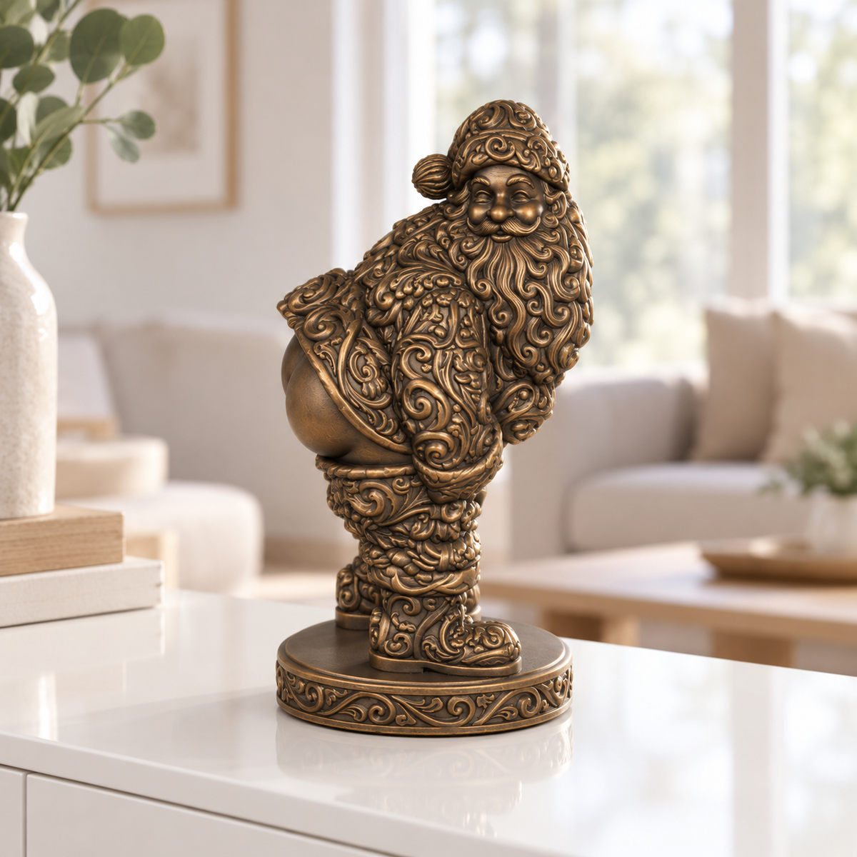 Santa mit nacktem Po Ornament - Bronze handbemalt Wohnzimmer