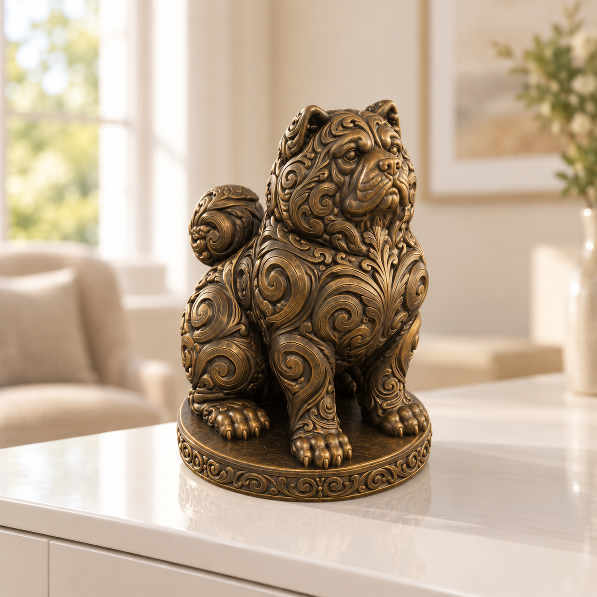 Akita Inu sitzend Ornament - Bronze handbemalt Wohnzimmer