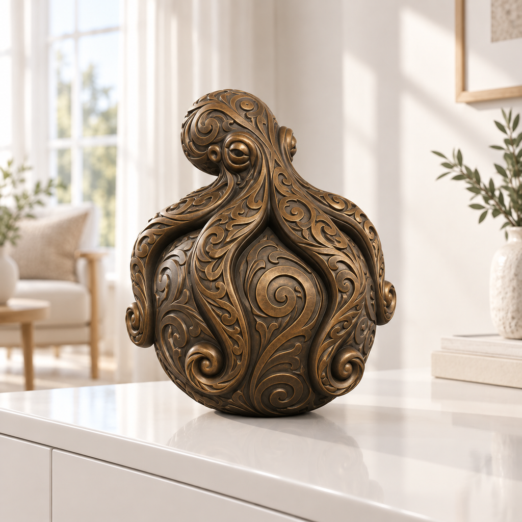 Krake auf Kugel Ornament - Bronze handbemalt Wohnzimmer