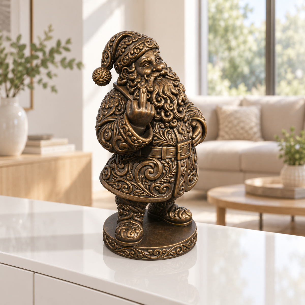 Frecher Weihnachtsmann Ornament - Bronze handbemalt Wohnzimmer