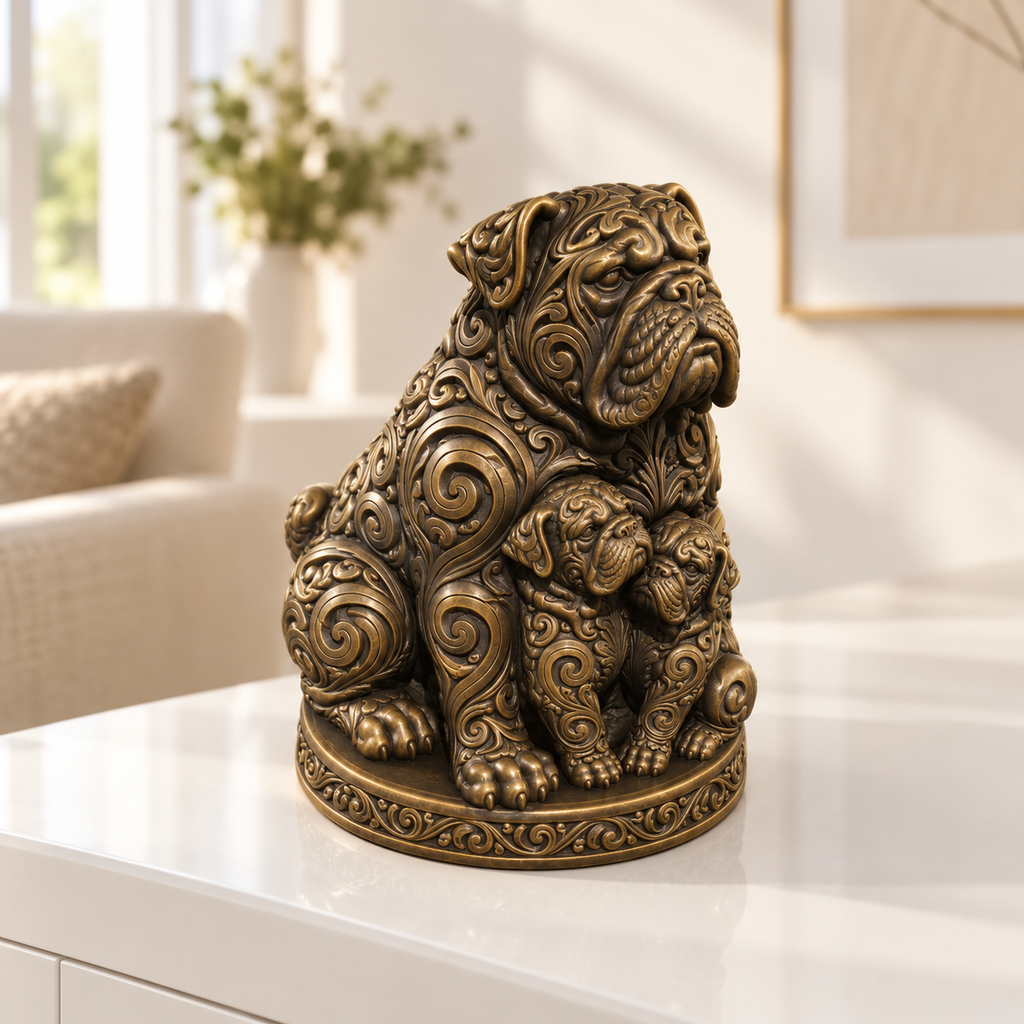 Mastiff mit Welpen Ornament - Bronze handbemalt Wohnzimmer