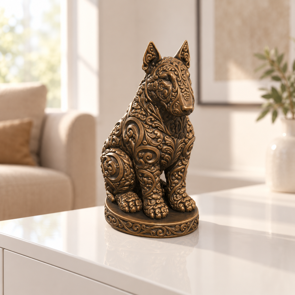 Bullterrier sitzend Ornament - Bronze handbemalt Wohnzimmer