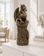 Drache auf Burgturm Ornament - Bronze handbemalt Wohnzimmer