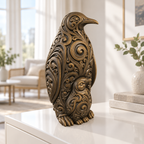 Pinguin mit Küken Ornament - Bronze handbemalt Wohnzimmer