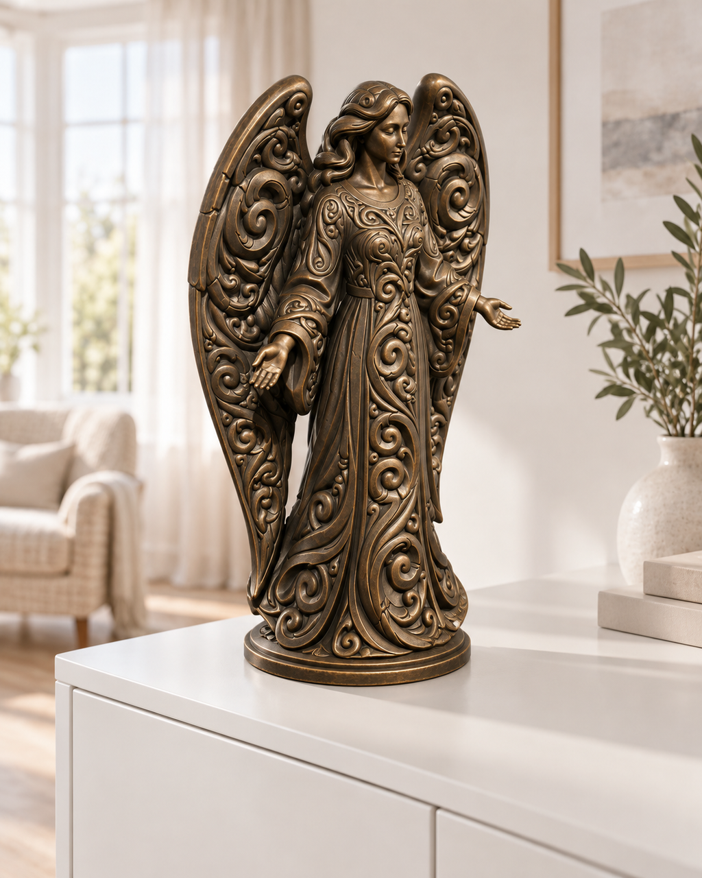Engel mit Flügeln Ornament - Bronze handbemalt Wohnzimmer