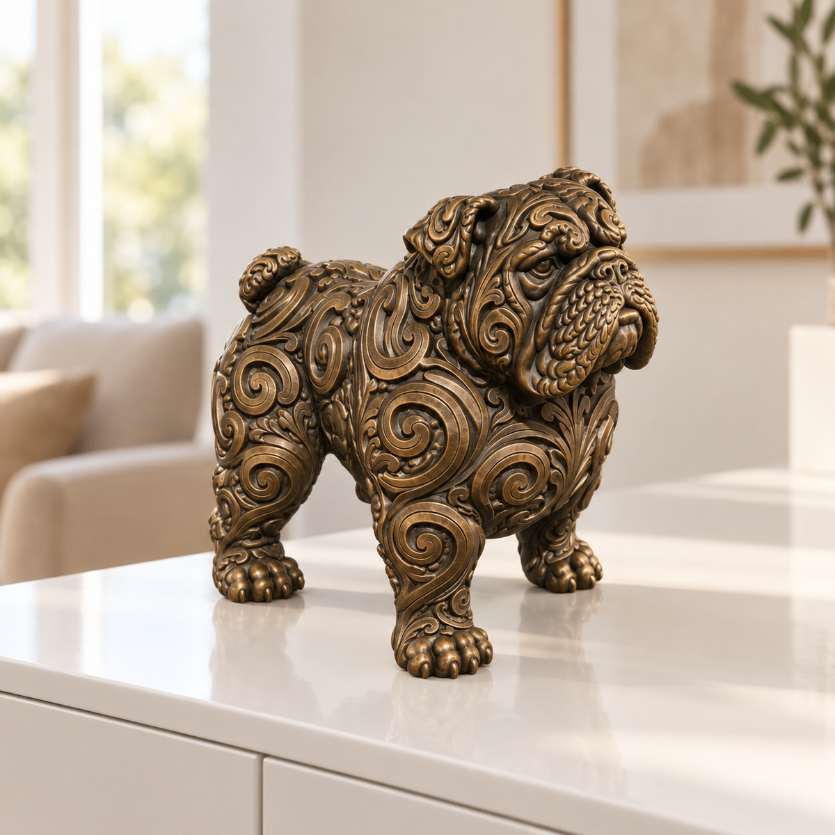Englische Bulldogge stehend Ornament - Bronze handbemalt Wohnzimmer