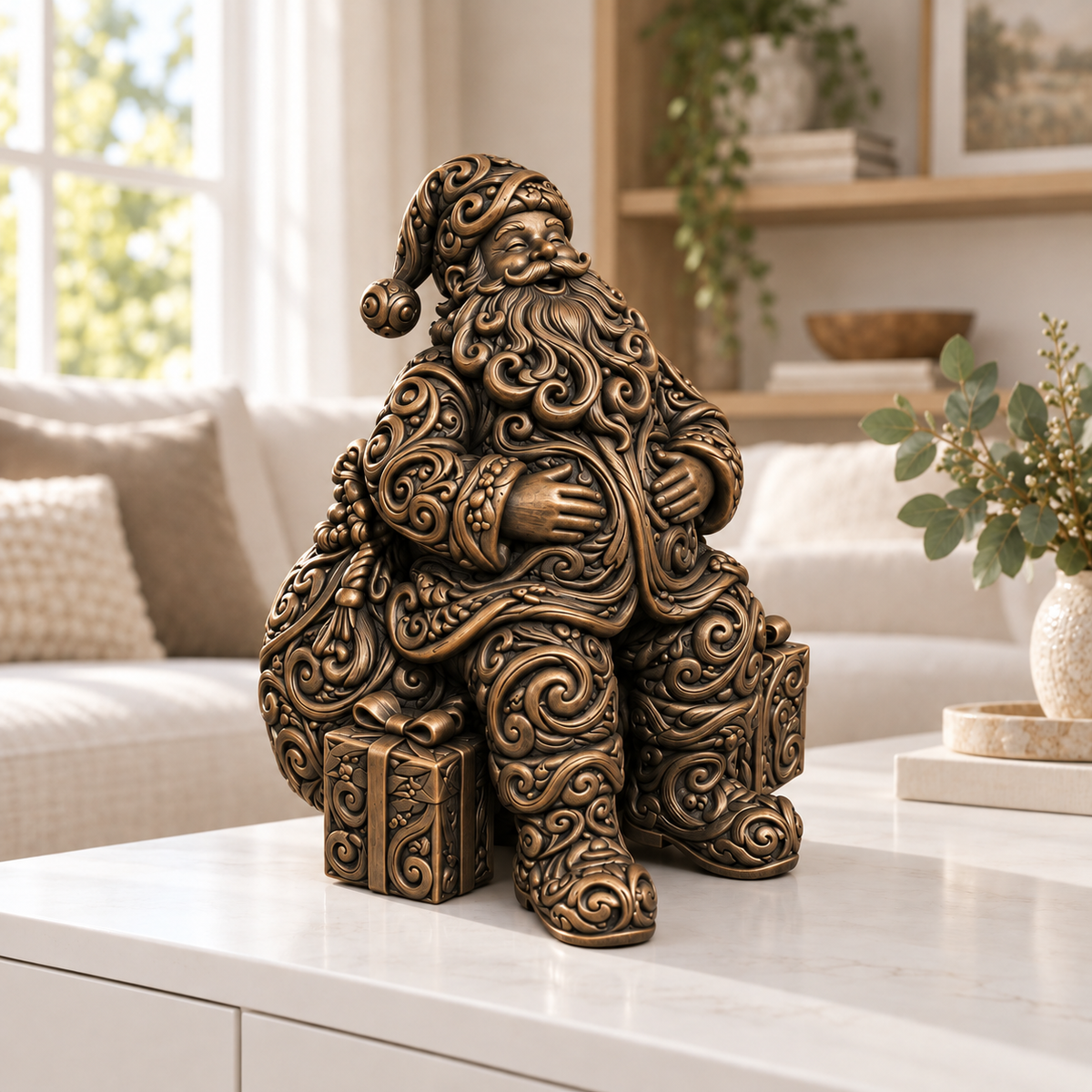 Weihnachtsmann sitzend Ornament - Bronze handbemalt Wohnzimmer