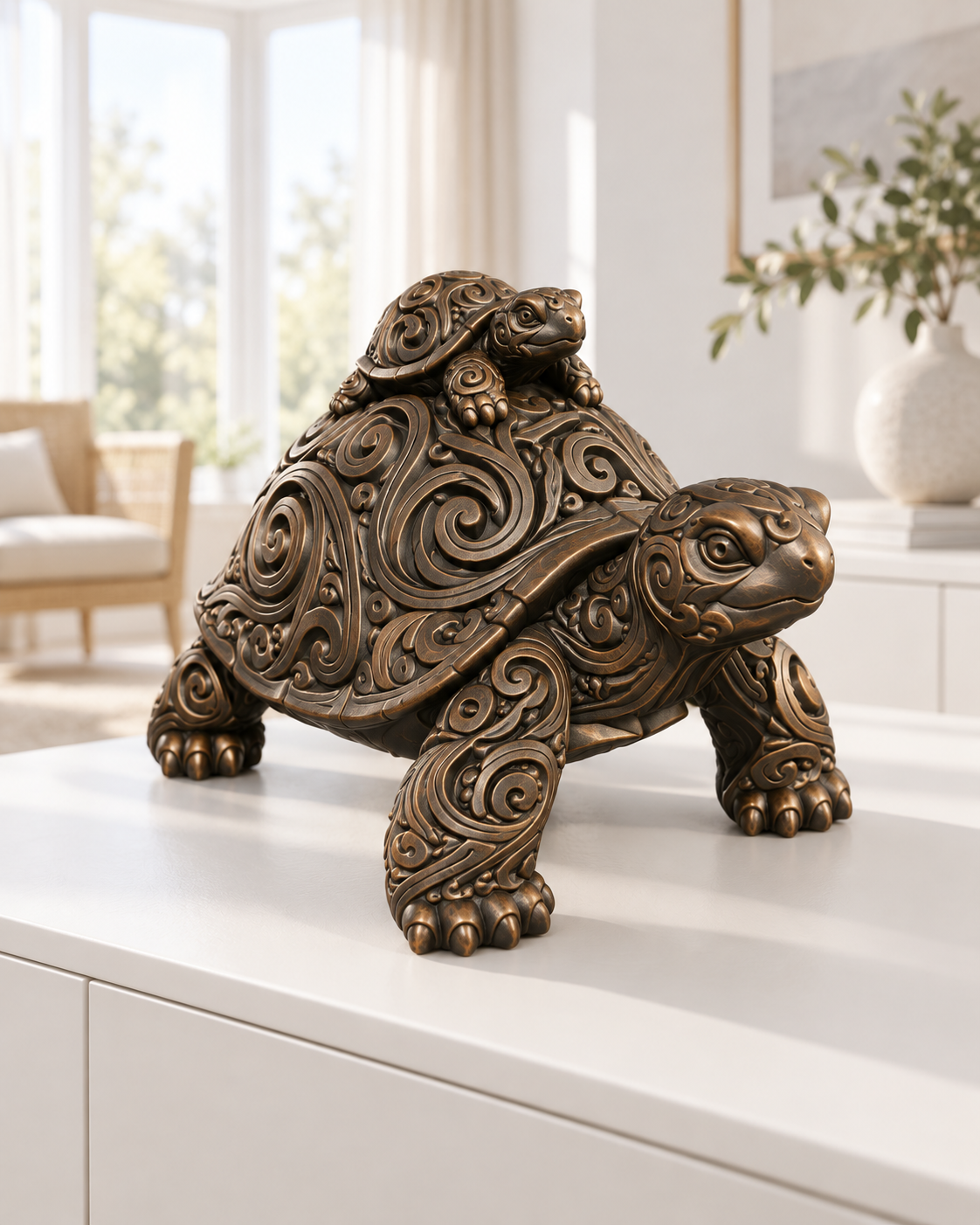 Schildkröte mit Baby Ornament - Bronze handbemalt Wohnzimmer