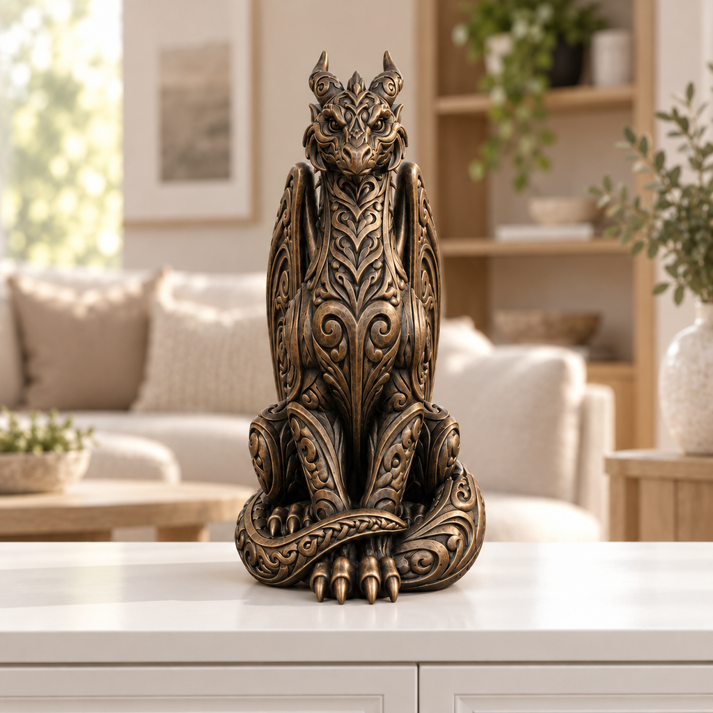 Sitzender Drache Ornament - Bronze handbemalt Wohnzimmer