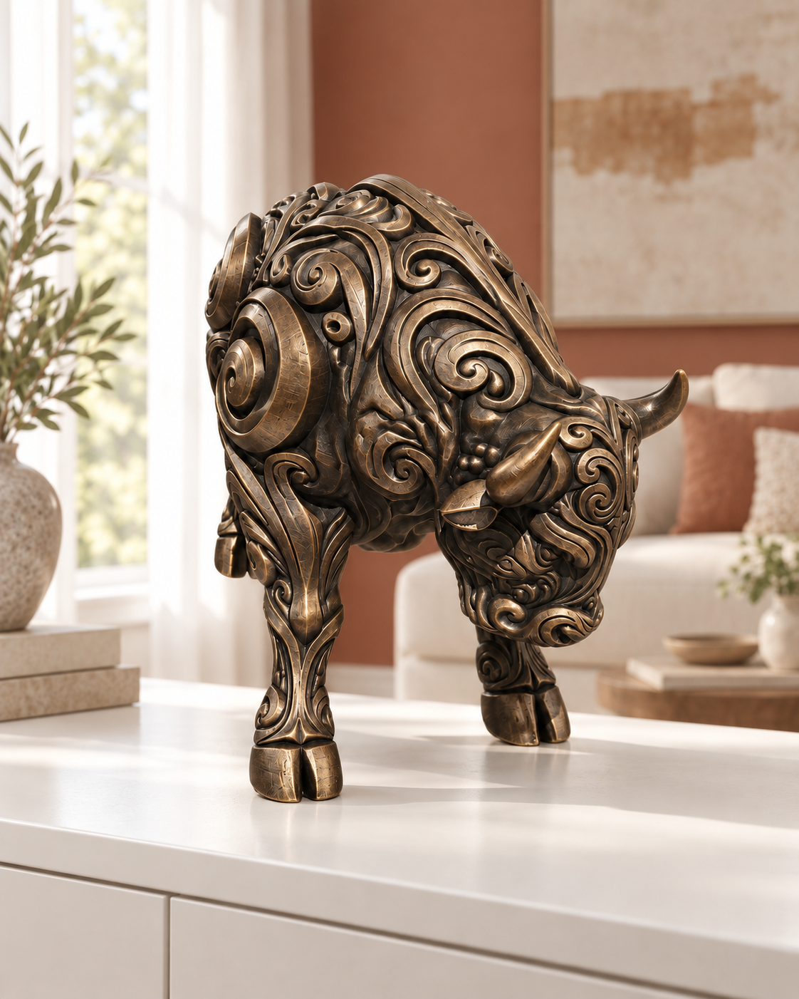 Stier Ornament - Bronze handbemalt Wohnzimmer