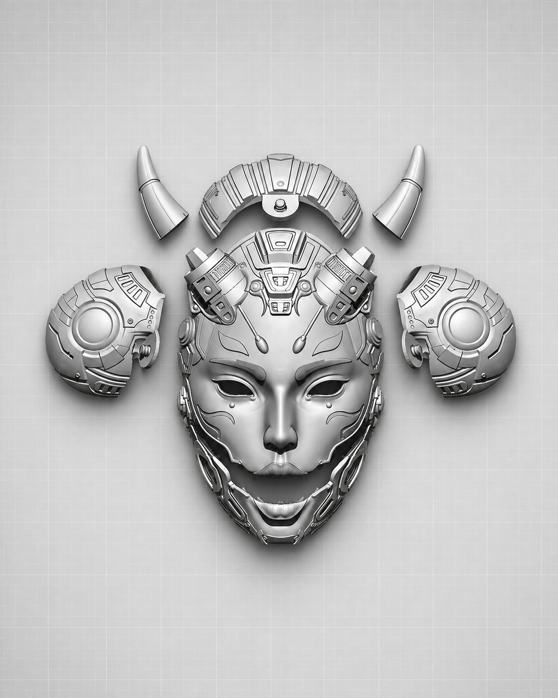 Tetsu Hannya – tragbare Cyber-Yokai-Cosplay-Maske FehnFactory