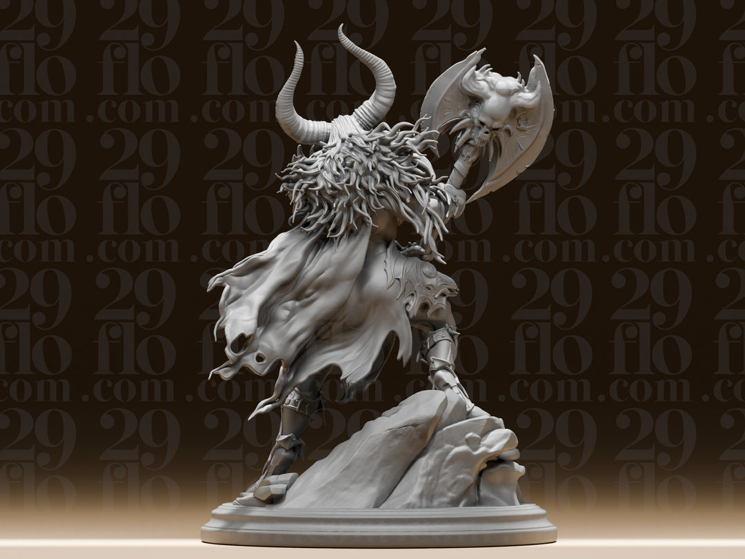 Dämonenkriegerin mit Totenkopf-Axt – Dark-Fantasy Skulptur FehnFactory