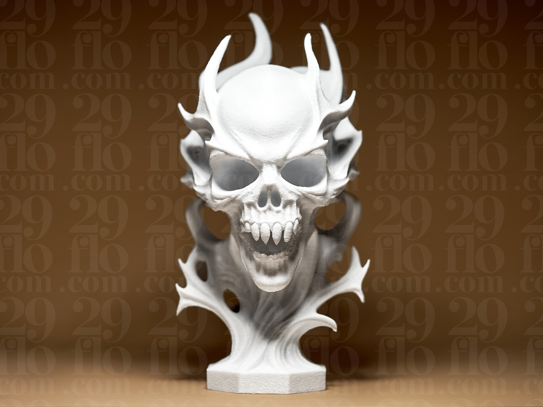 Flammenschädel – Freistehende Gothic-Skulptur FehnFactory
