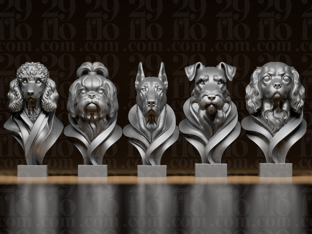 5 moderne Hundebüsten – Hunde Figuren-Set FehnFactory
