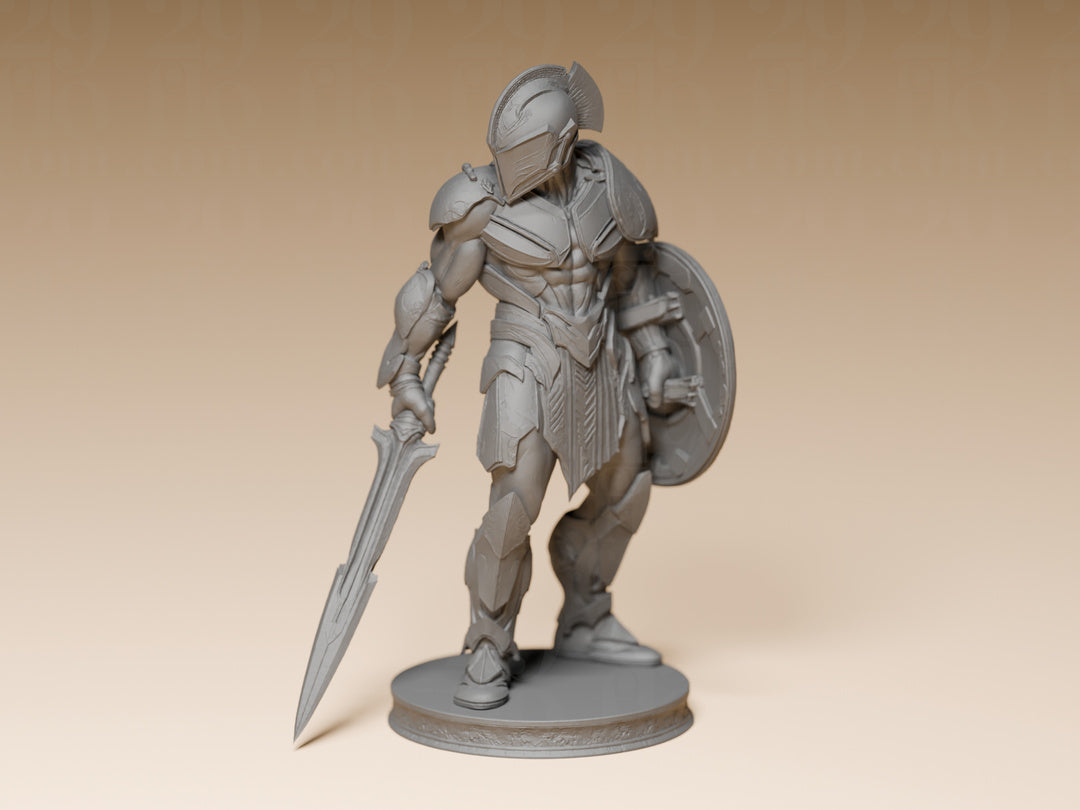 Spartaner-Kriegerskulptur – Gladiator mit Rundschild FehnFactory