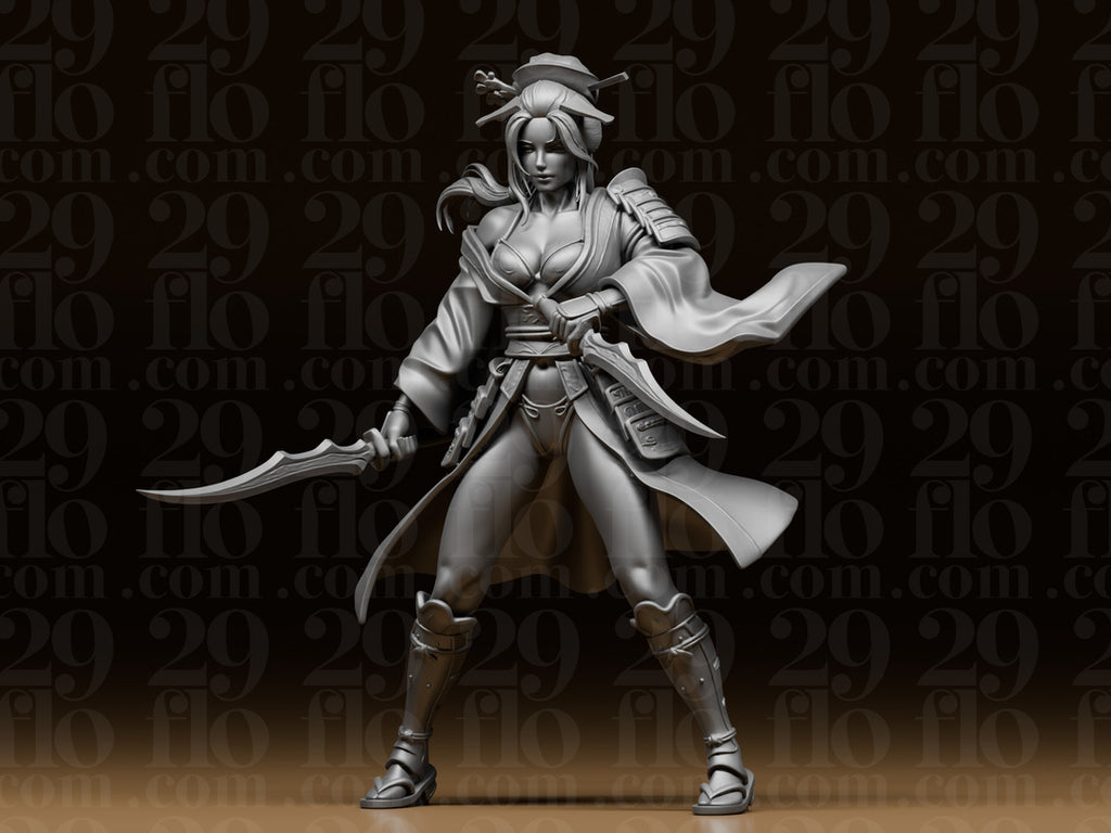 Geisha-Kriegerin mit zwei Schwertern – Fantasy-Figur FehnFactory