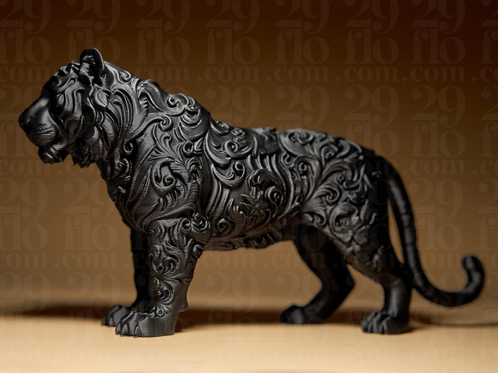 Floral-Tigerskulptur – Ornamentale Wildkatzen-Figur FehnFactory