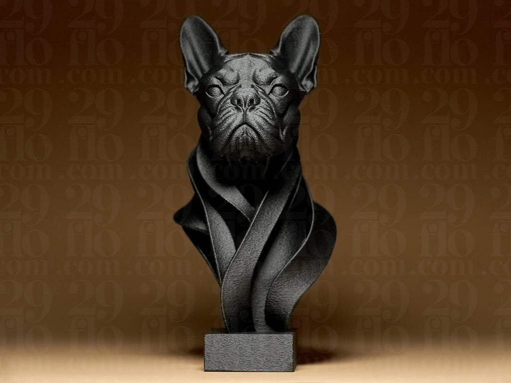 Moderne French-Bulldog-Büste – Hundeskulptur auf Sockel FehnFactory