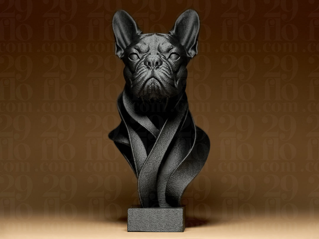 Moderne French-Bulldog-Büste – Hundeskulptur auf Sockel FehnFactory