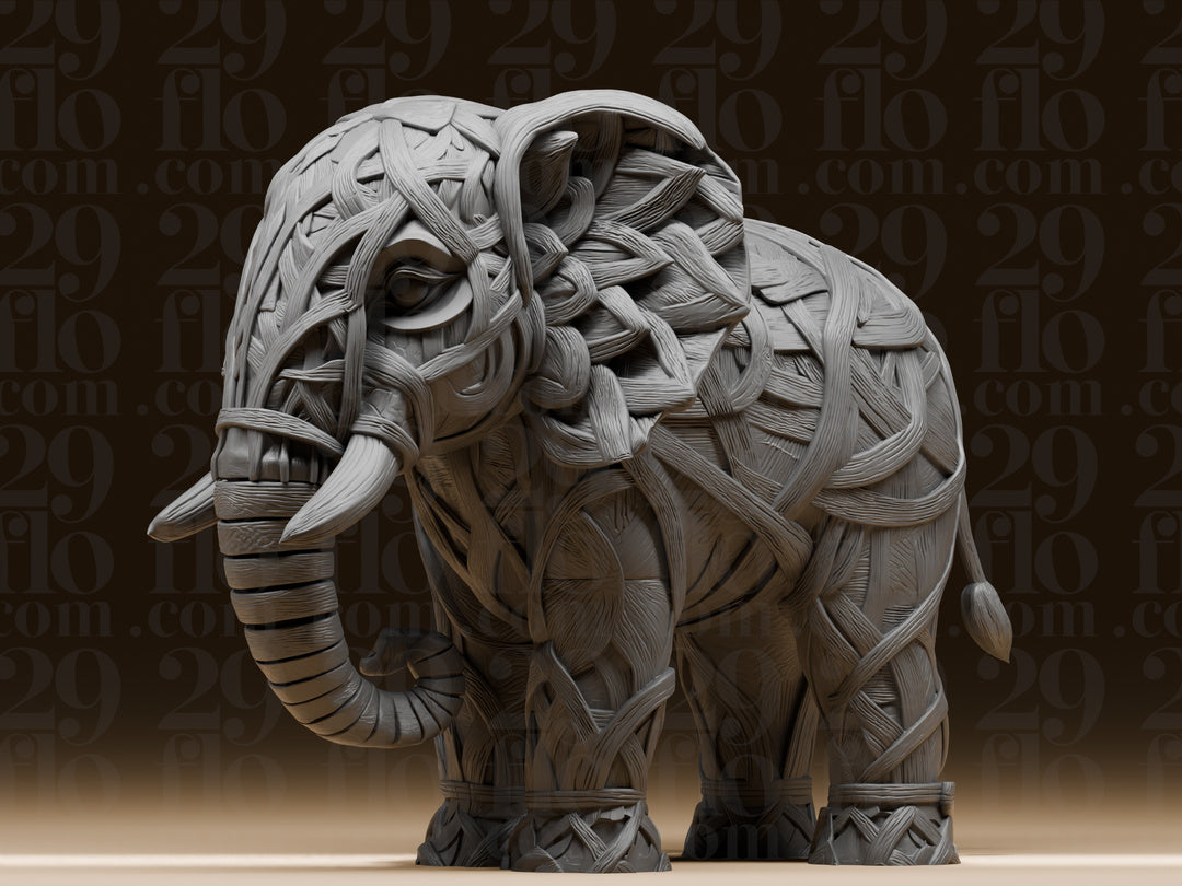 Geflochtener Ranken-Elefant – freistehende Fantasy-Skulptur FehnFactory