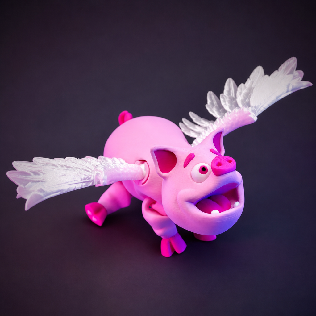 Flying Pig – bewegliche Schweinefigur mit weißen Steckflügeln FehnFactory