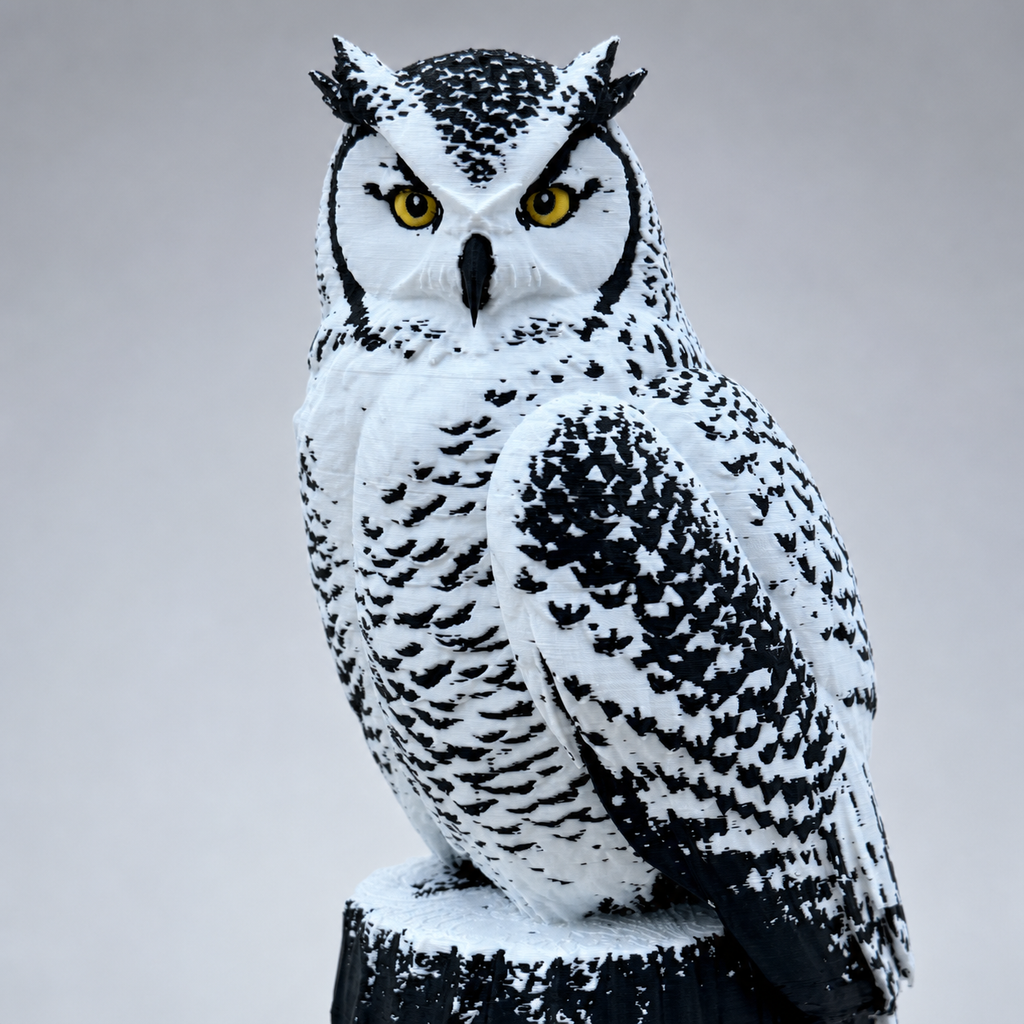 Arctic Guardian Owl – Schneeeulen-Skulptur auf Baumstumpf FehnFactory