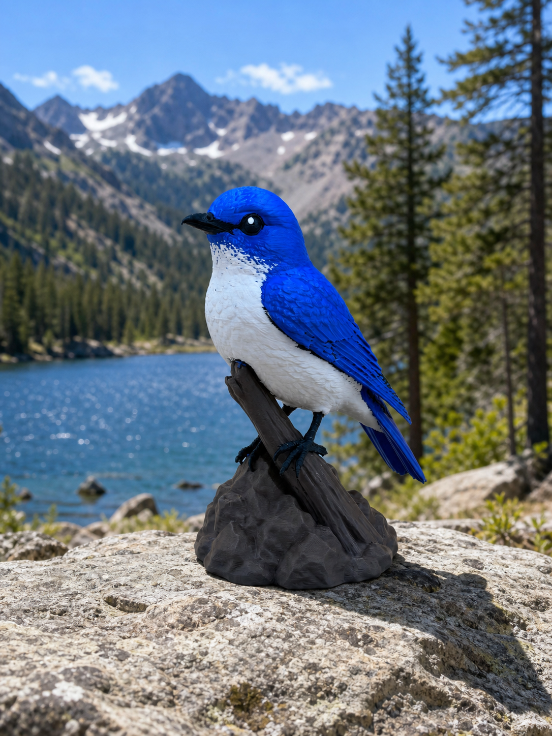 Berghüttensänger – Mehrfarbige Mountain-Bluebird-Skulptur FehnFactory