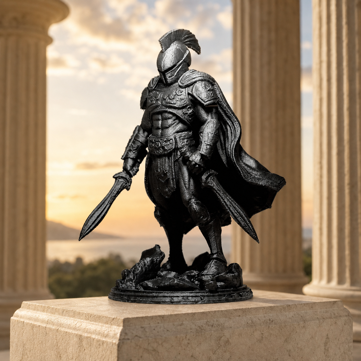 Spartaner-Kriegerskulptur – Gladiator mit zwei Schwertern FehnFactory