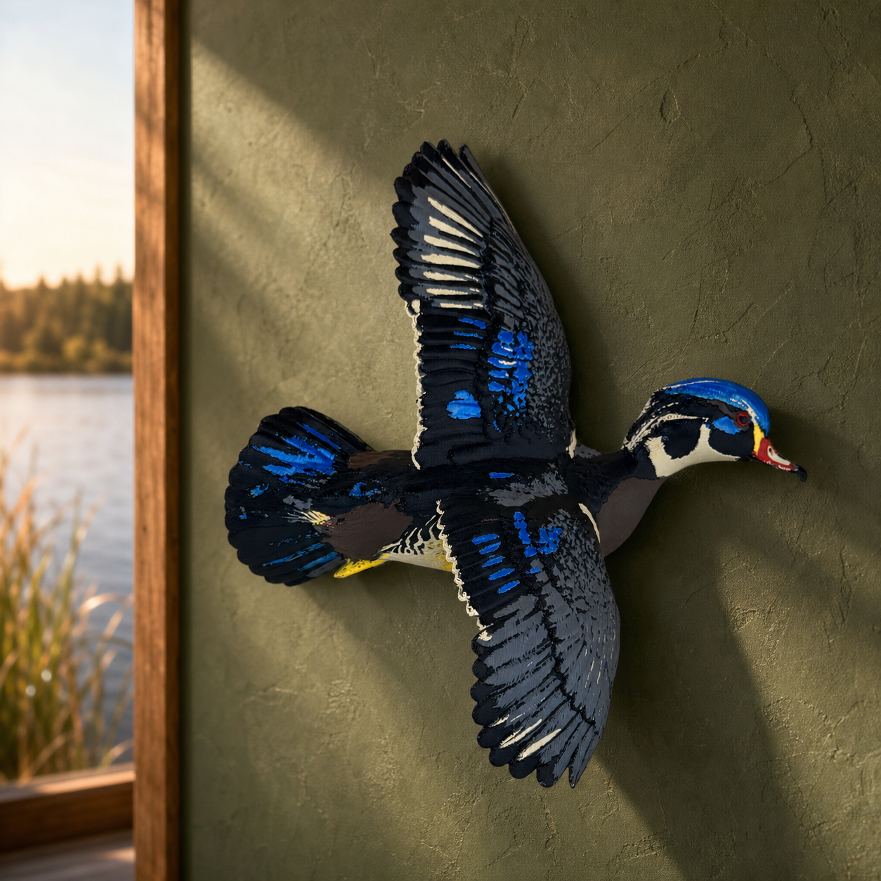 Fliegende Brautente – Mehrfarbige Wildvogel-Skulptur FehnFactory