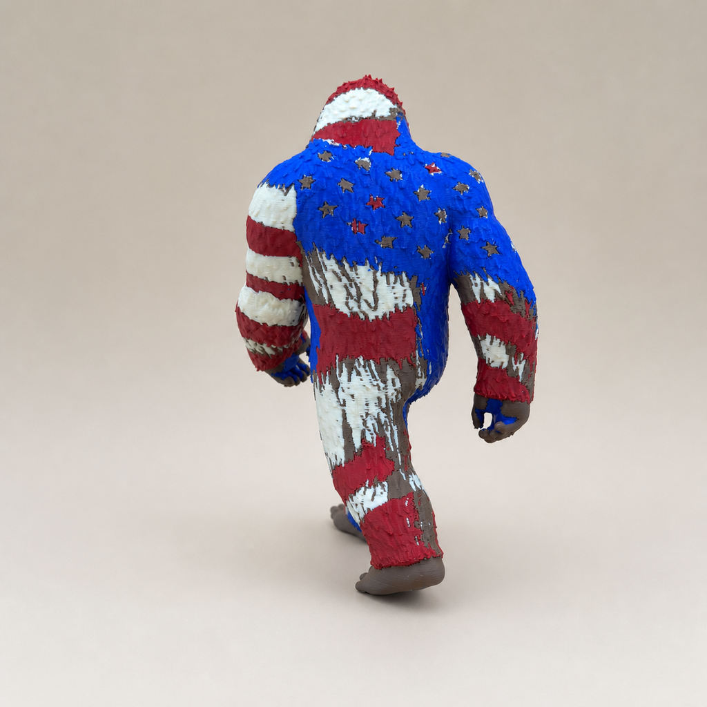 Star Spangled Sasquatch – Mehrfarbige Bigfoot-Skulptur FehnFactory