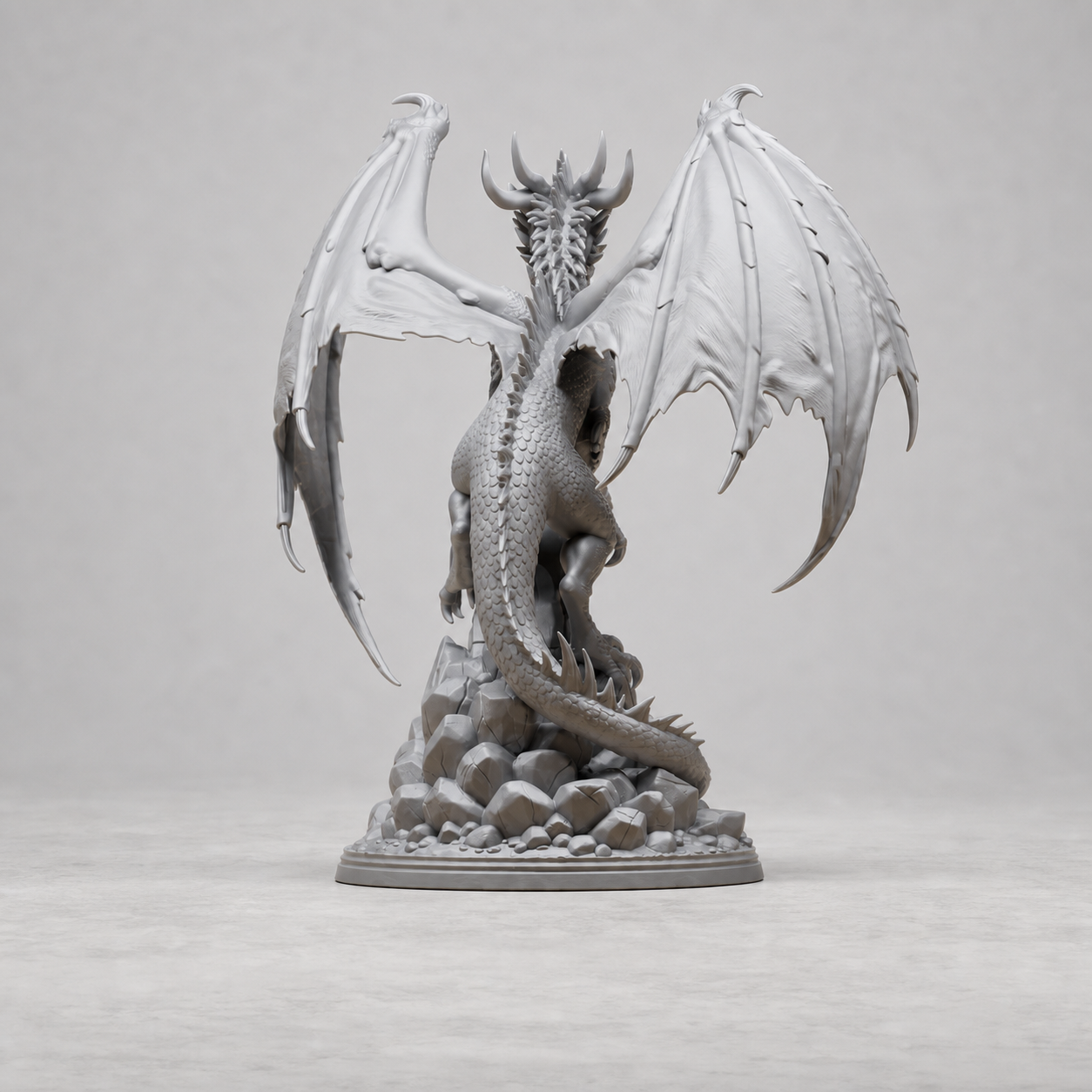 Brüllender Flügeldrache – Fantasy-Statue auf Ruinensockel FehnFactory