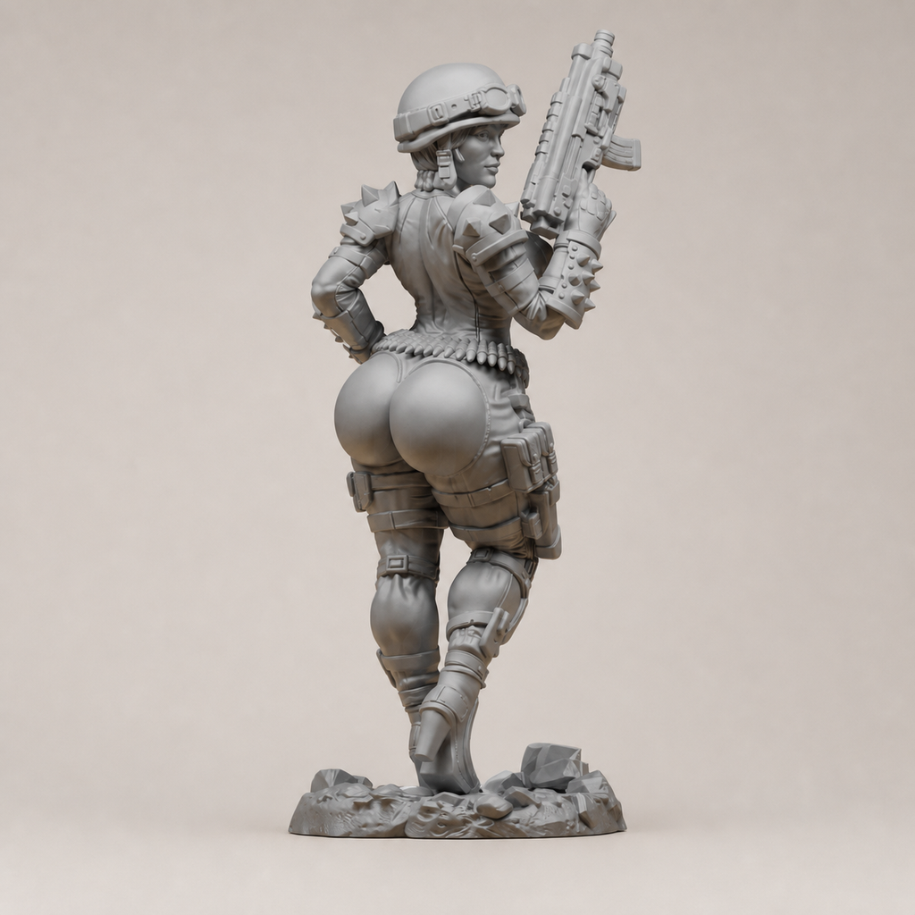 Taktische Sci-Fi-Soldatin – Sammlerstatue auf Geröllsockel FehnFactory