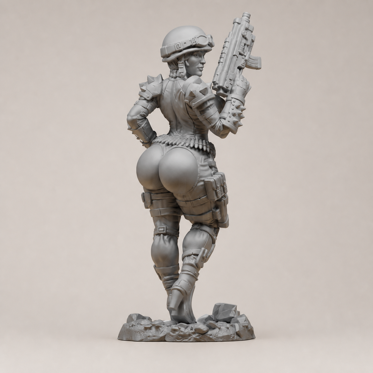 Taktische Sci-Fi-Soldatin – Sammlerstatue auf Geröllsockel FehnFactory