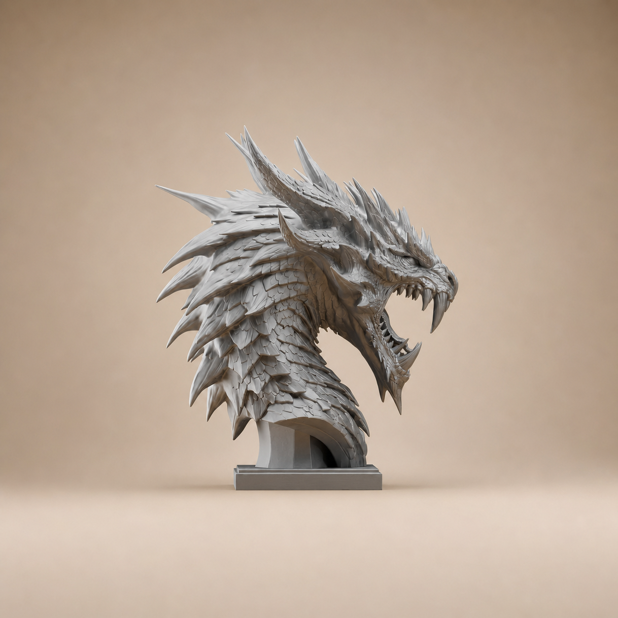 Brüllender Drachenkopf – Fantasy-Büste auf Sockel FehnFactory
