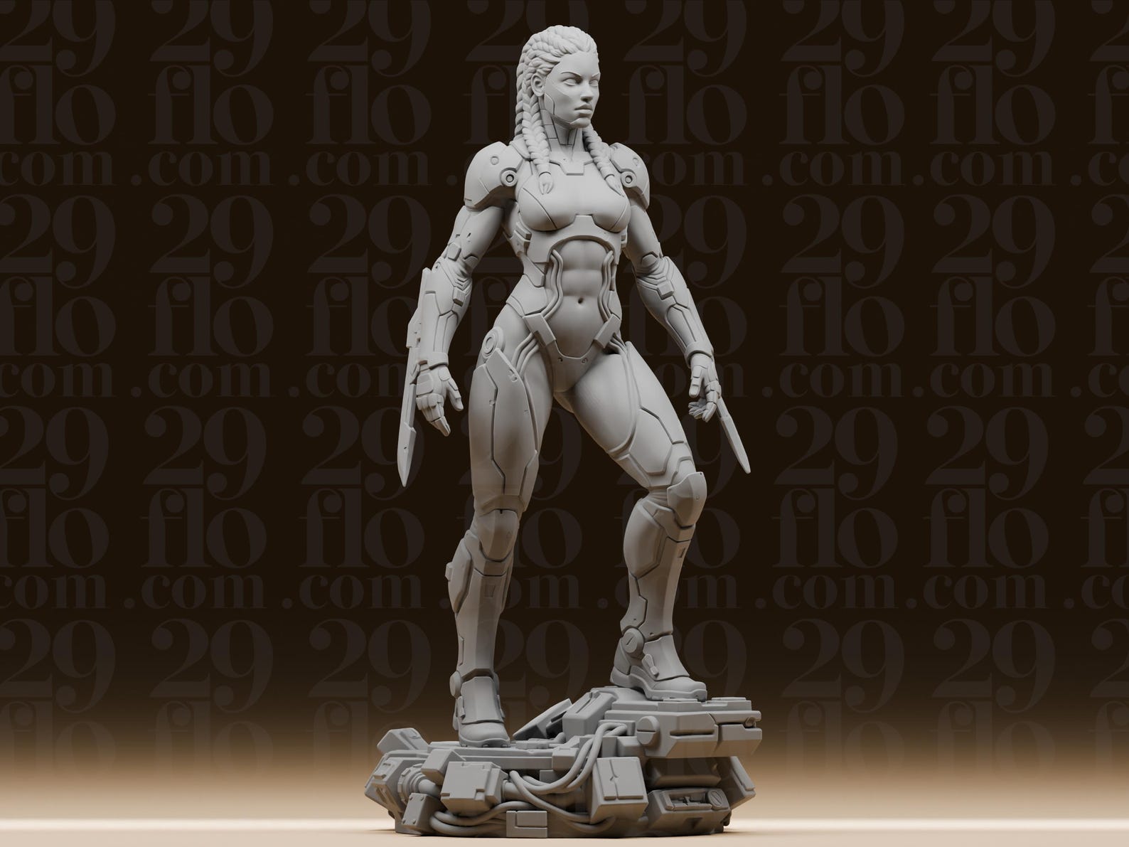 Cyberpunk-Kriegerin mit Armklingen – Sci-Fi-Skulptur FehnFactory