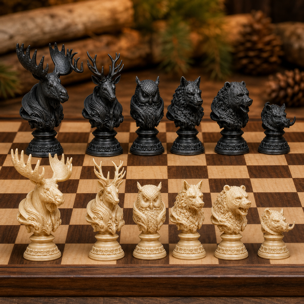 Waldtiere-Schach – 32 handbemalte PLA-Figuren FehnFactory