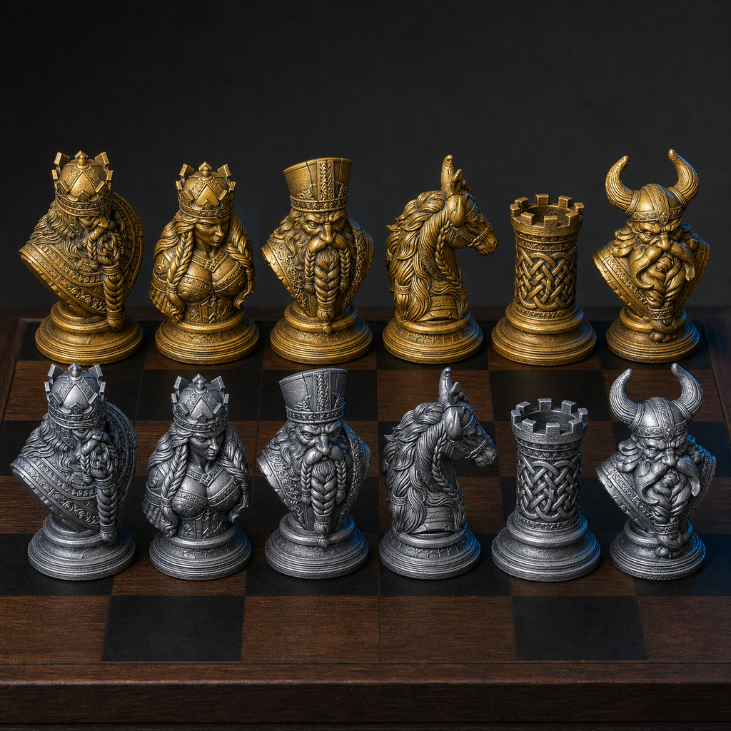 Wikinger-Schach – 32 handbemalte PLA-Figuren FehnFactory