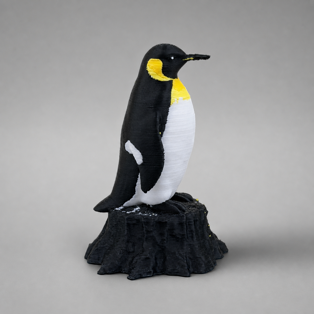 Emperor's Sentinel – mehrfarbige Kaiserpinguin-Skulptur FehnFactory