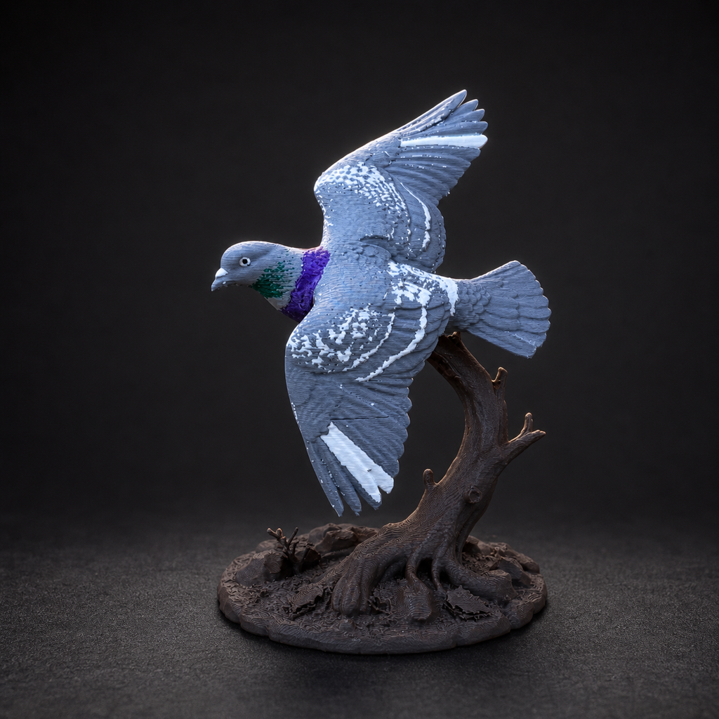 Skybound Pigeon – mehrfarbige Taubenskulptur FehnFactory