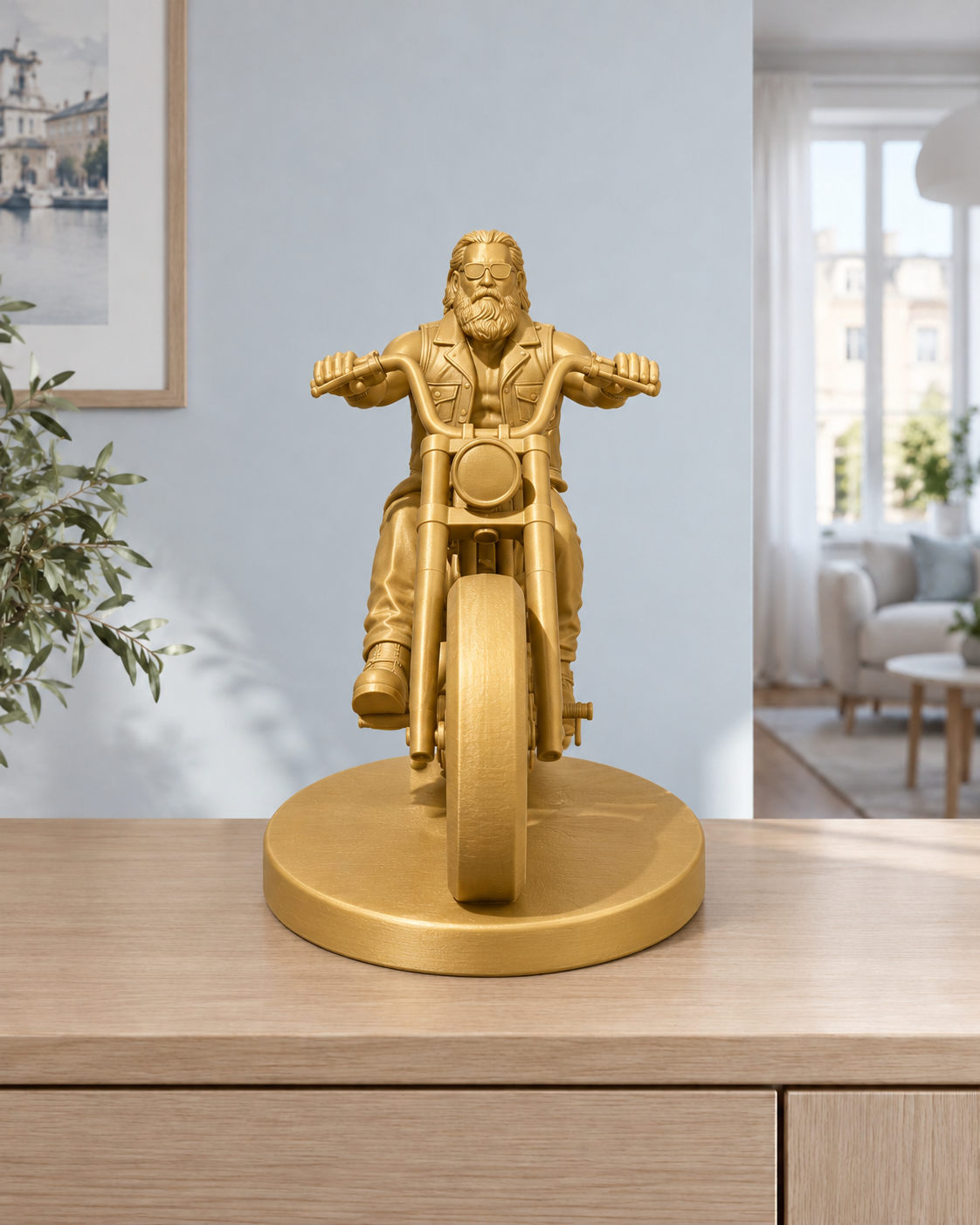 Biker auf Chopper – Gold – gedruckt