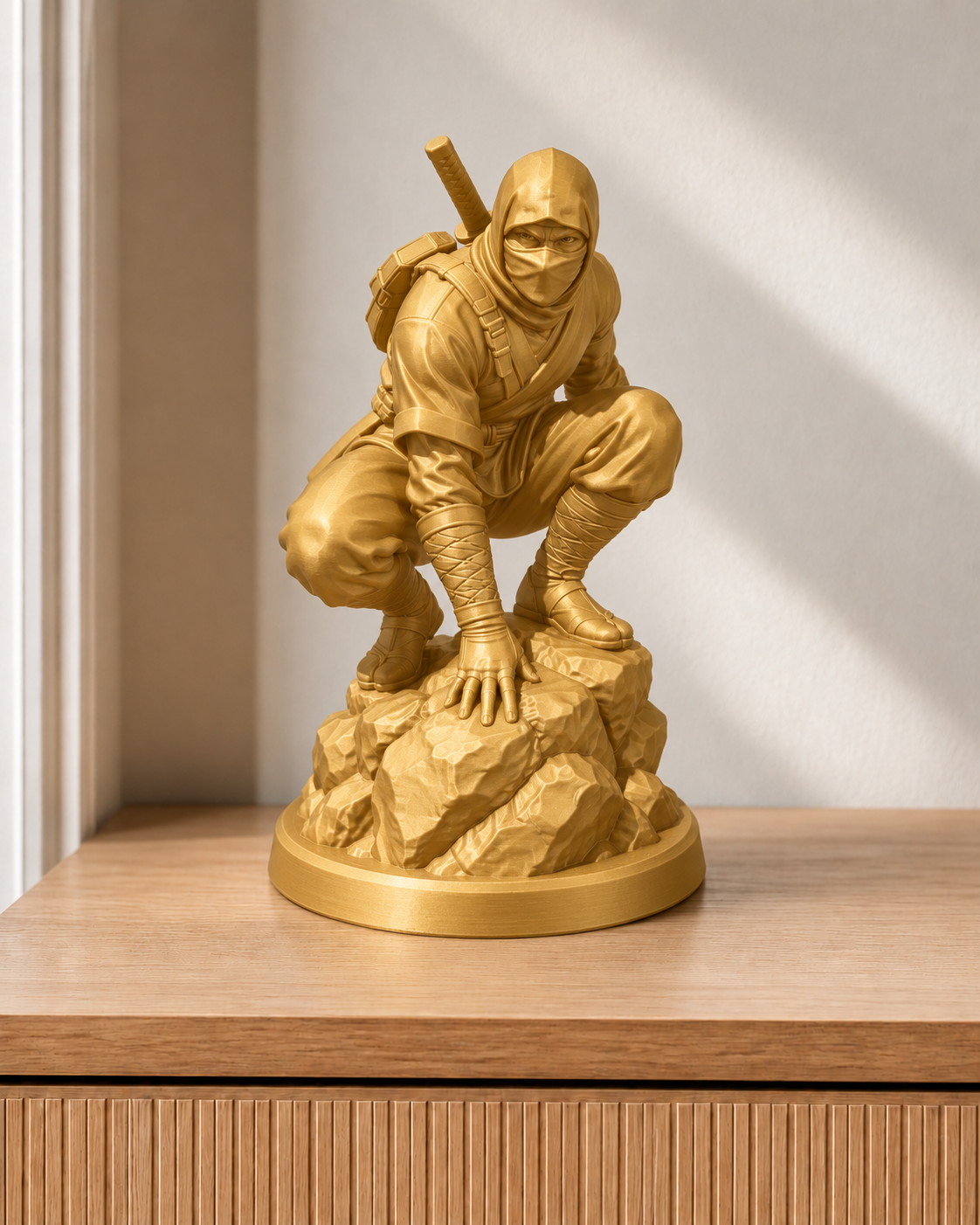 Ninja hockend - Gold – gedruckt