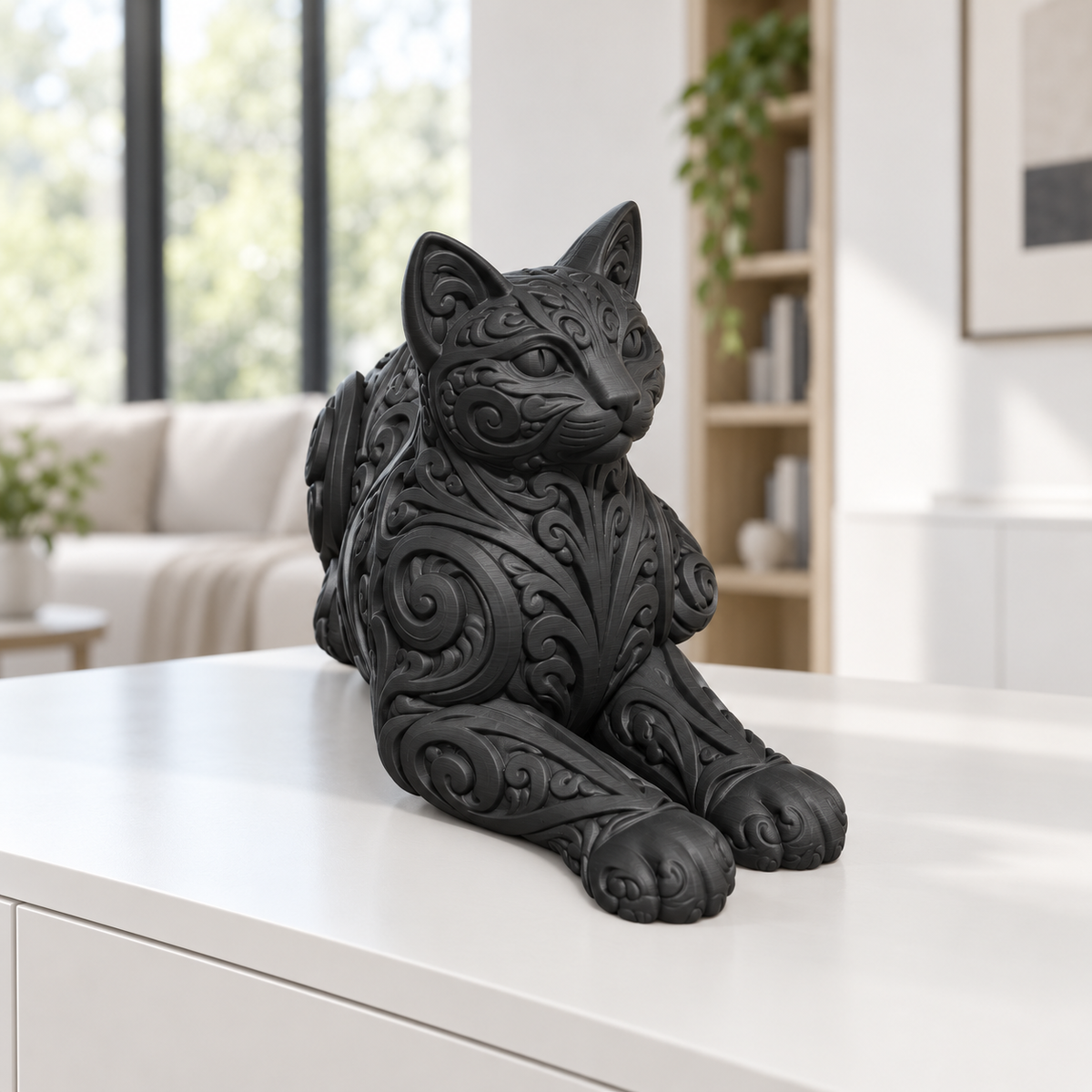 Liegende Katze Ornament - Schwarz gedruckt Wohnzimmer