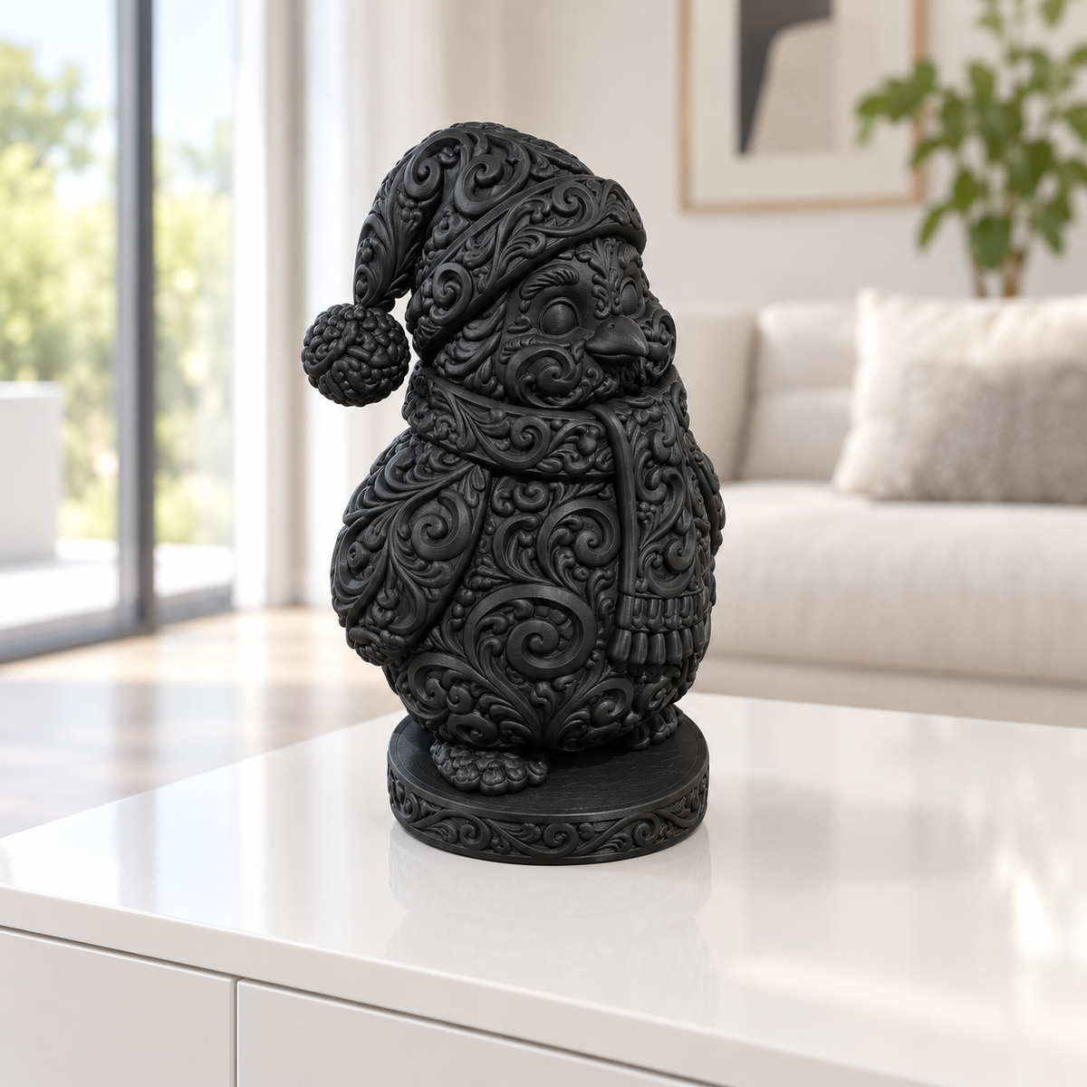 Pinguin mit Mütze Ornament - Schwarz gedruckt Wohnzimmer