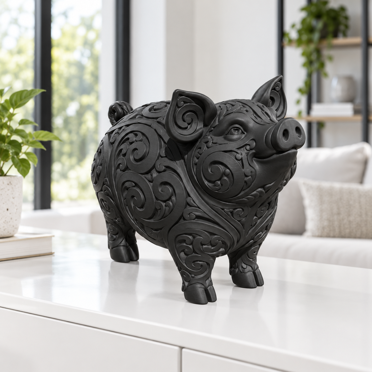 Schwein Ornament - Schwarz gedruckt Wohnzimmer