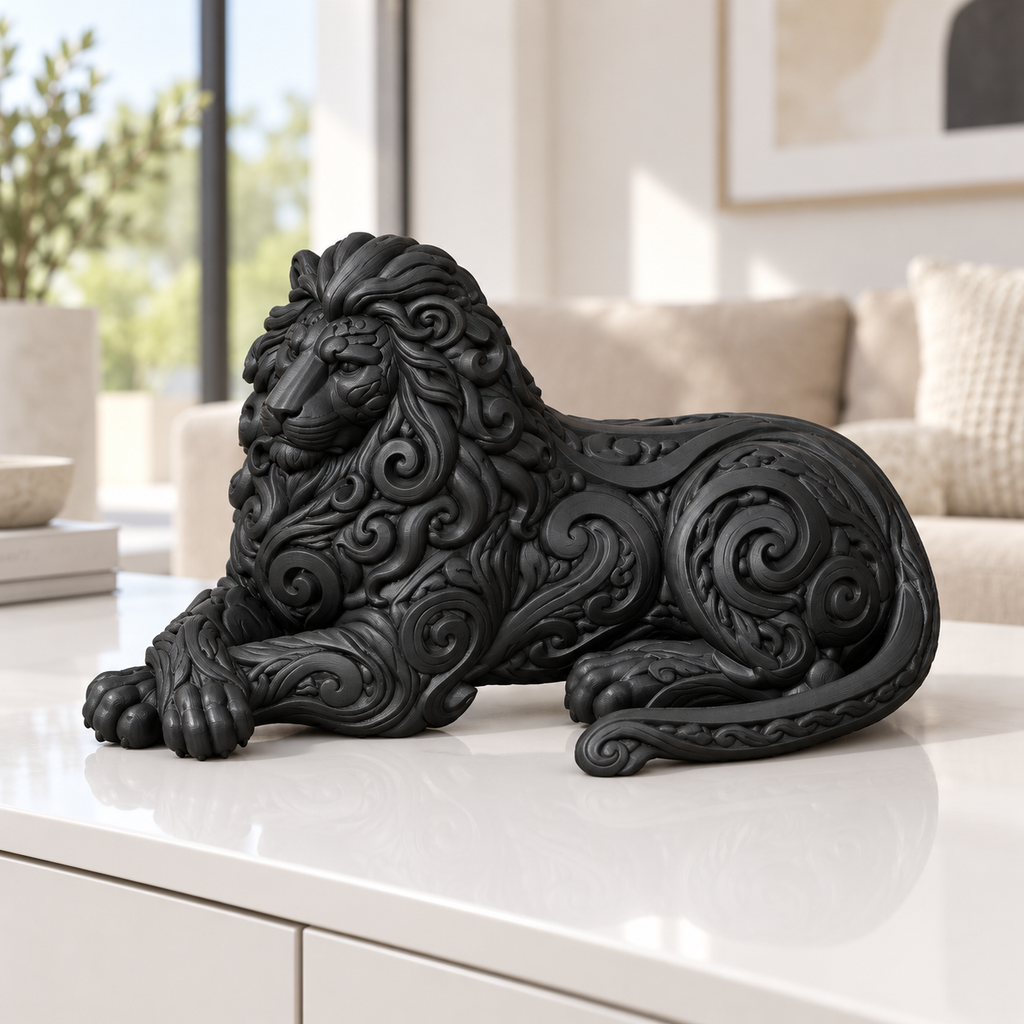 Liegender Löwe Ornament - Schwarz gedruckt Wohnzimmer
